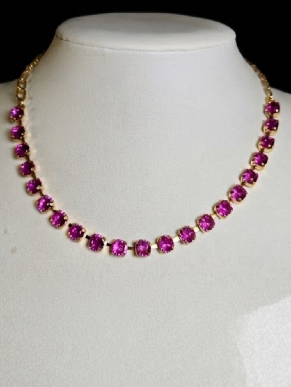 21 Carat Simulated Pink Sapphire In 18k Classic Tennis Gold Plated Necklace